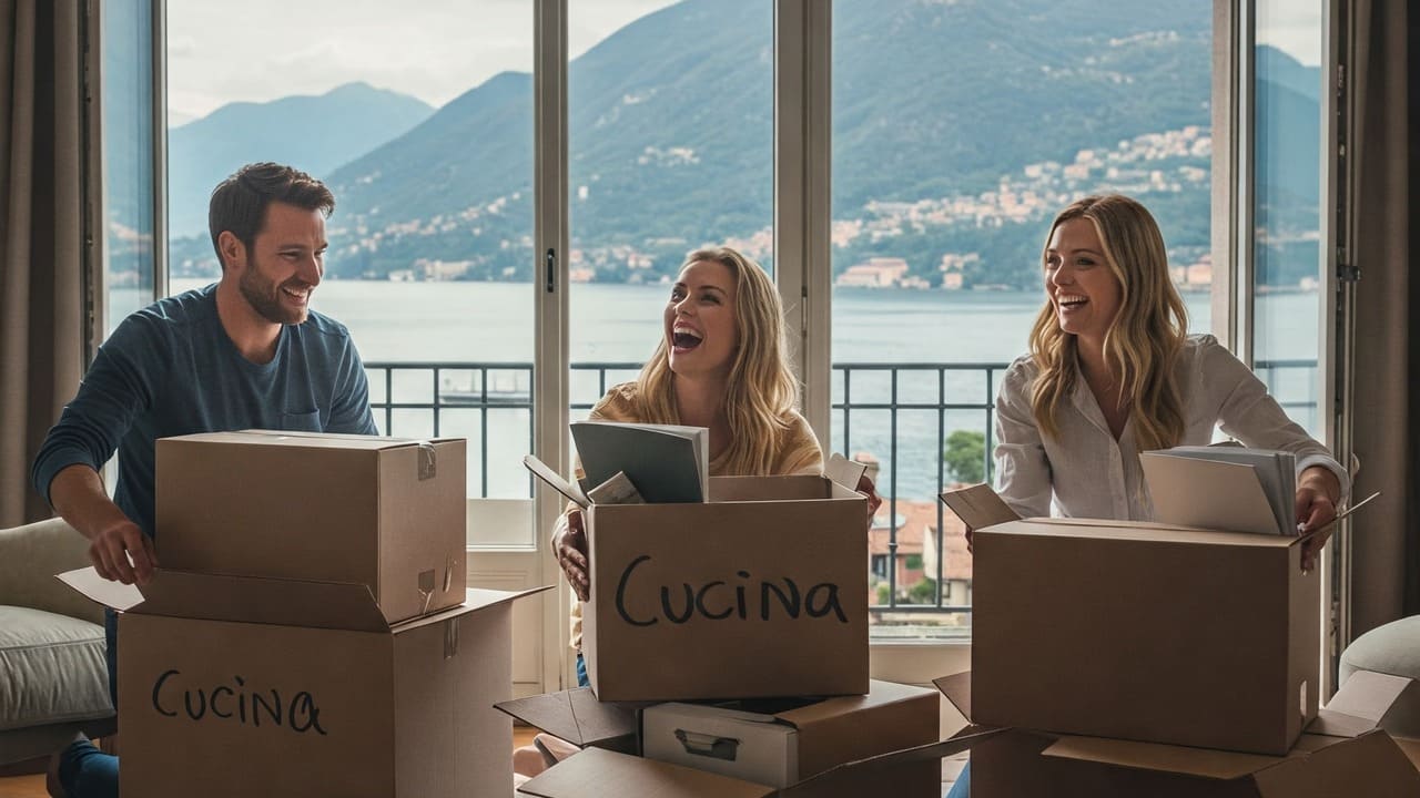 Famiglia felice dopo il trasloco a Como