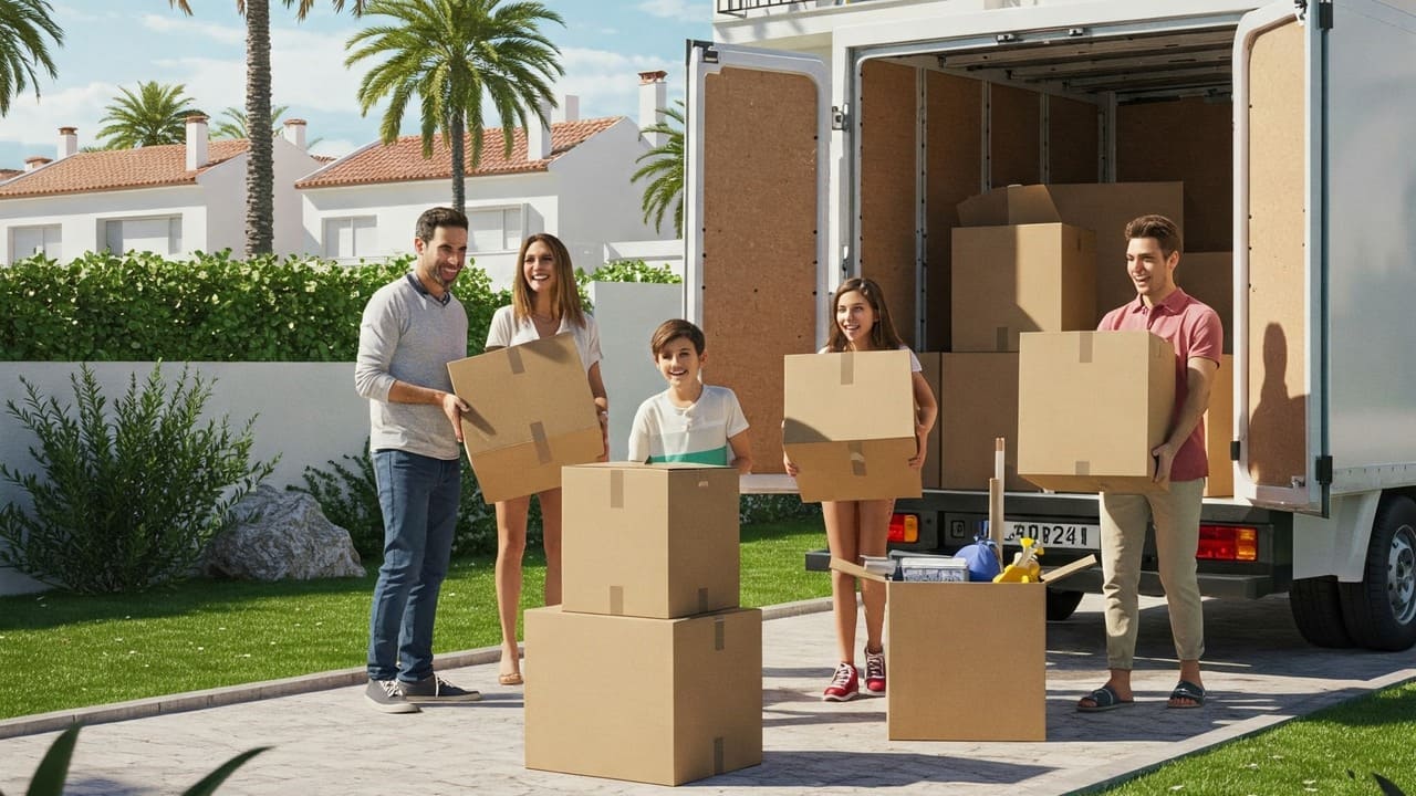 Famiglia felice che si trasferisce in Spagna