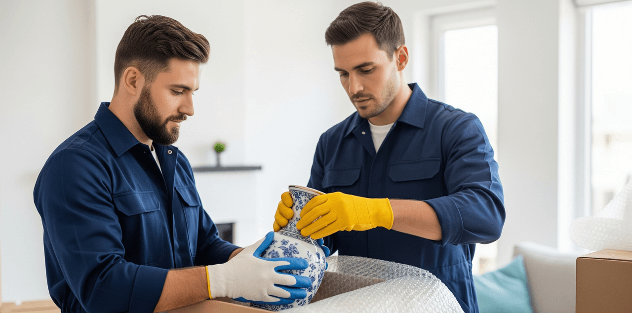 Équipe de déménageurs professionnels emballant des meubles à Rieti avec soin